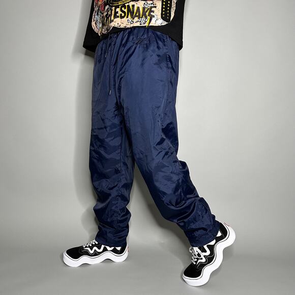 Vintage 90s Reebok Track Pants Mens L Navy Blue Nylon Subtle Logo Ankle Zippers - Picture 1 of 4